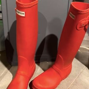 Orange tall Hunter boots